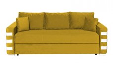 Canapea LIMA extensibila, 3 locuri, cu arcuri si lada depozitare, galben + ornamente alb, 230x110x80 cm