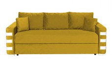 Canapea LIMA extensibila, 3 locuri, cu arcuri si lada depozitare, galben + ornamente alb, 230x110x80 cm