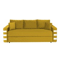 Canapea LIMA extensibila, 3 locuri, cu arcuri si lada depozitare, galben + ornamente alb, 230x110x80 cm - 1