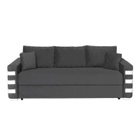 Canapea LIMA extensibila, 3 locuri, cu arcuri si lada depozitare, gri inchis + ornamente alb, 230x110x80 cm - 1