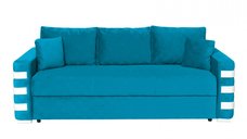 Canapea LIMA extensibila, 3 locuri, cu arcuri si lada depozitare, turcoaz + ornamente alb, 230x110x80 cm