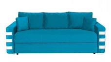 Canapea LIMA extensibila, 3 locuri, cu arcuri si lada depozitare, turcoaz + ornamente alb, 230x110x80 cm