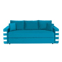Canapea LIMA extensibila, 3 locuri, cu arcuri si lada depozitare, turcoaz + ornamente alb, 230x110x80 cm - 1