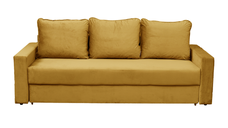 Canapea NICO II extensibila, 3 locuri, cu arcuri si lada depozitare, galben, 220x85x75 cm