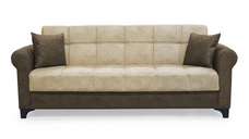 Canapea SALLY extensibila, 3 locuri, cu arcuri si lada depozitare, bej + maro, 215x80x83 cm