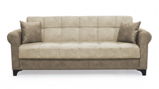 Canapea SALLY extensibila, 3 locuri, cu arcuri si lada depozitare, bej + maro, 215x80x83 cm