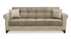 Canapea SALLY extensibila, 3 locuri, cu arcuri si lada depozitare, maro + bej, 215x80x83 cm