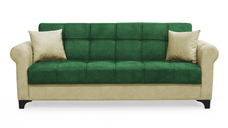 Canapea SALLY extensibila, 3 locuri, cu arcuri si lada depozitare, verde + bej, 215x80x83 cm