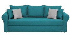 Canapea SARA II extensibila, 3 locuri, cu lada depozitare, turcoaz + print MZ mini bleu, 235x90x75 cm