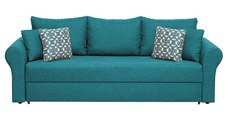 Canapea SARA II extensibila, 3 locuri, cu lada depozitare, turcoaz + print MZT bleu, 235x90x75 cm