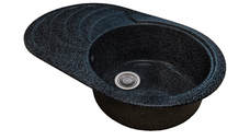 Chiuveta Sanitec SN9033DR, pentru blat, granit-compozit, 1 cuva rotunda dreapta, negru, 78x50 cm