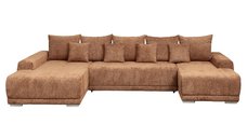 Coltar extensibil MARIBO U cu arcuri si lada de depozitare, colt stanga, caramiziu, dimensiuni 350x203x90 cm