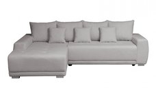 Coltar MARIBO BUCLE extensibil, cu arcuri si lada depozitare, colt stanga, gri cu nuante roz, 280x204x92 cm