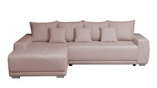 Coltar MARIBO BUCLE extensibil, cu arcuri si lada depozitare, colt stanga, roz prafuit, 280x204x92 cm