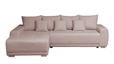 Coltar MARIBO BUCLE extensibil, cu arcuri si lada depozitare, colt stanga, roz prafuit, 280x204x92 cm