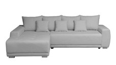 Coltar MARIBO L BUCLE extensibil, cu arcuri si lada depozitare, colt stanga, gri, 282x205x92 cm