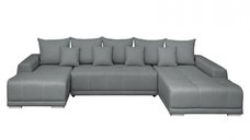 Coltar MARIBO U extensibil, cu arcuri si lada depozitare, colt dreapta, gri deschis, 350x203x90 cm