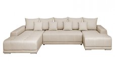 Coltar MARIBO U extensibil, cu arcuri si lada depozitare, colt stanga, bej, 350x203x90 cm