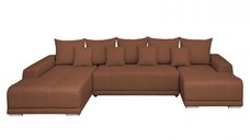 Coltar MARIBO U extensibil, cu arcuri si lada depozitare, colt stanga, caramiziu, 350x203x90 cm