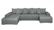 Coltar MARIBO U extensibil, cu arcuri si lada depozitare, colt stanga, gri deschis, 350x203x90 cm