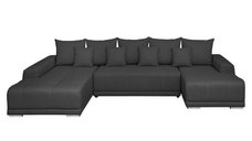 Coltar MARIBO U extensibil, cu arcuri si lada depozitare, colt stanga, gri inchis, 350x203x90 cm