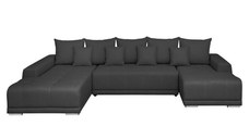 Coltar MARIBO U extensibil, cu arcuri si lada depozitare, colt stanga, gri inchis, 350x203x90 cm