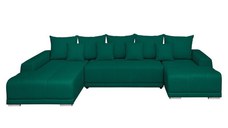 Coltar MARIBO U extensibil, cu arcuri si lada depozitare, colt stanga, verde inchis, 350x203x90 cm