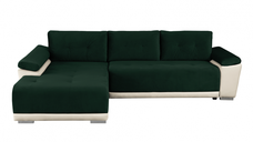 Coltar MODENA extensibil, cu arcuri si lada depozitare, colt stanga, bej + verde, 282x205x92 cm