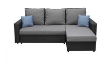 Coltar NICOLE extensibil, cu lada depozitare, colt interschimbabil, negru + gri + gri albastrui, 225x145x82 cm