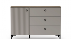 Comoda DOMINICA, 1 usa, 3 sertare, taupe + stejar silverjack, 120x41x81 cm