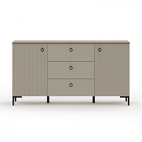 Comoda DOMINICA, 2 usi, 3 sertare, taupe + stejar silverjack, 150x41x81 cm - 1