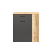 Comoda ESTEBAN, 2 usi, 1 sertar, grafit + stejar evok, 80,1x36x88 cm - 1