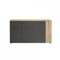 Comoda ESTEBAN, 4 usi, 1 sertar, grafit + stejar evok, 150x42x83 cm - 1