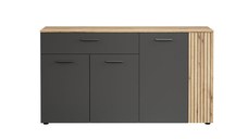 Comoda ESTEBAN, 4 usi, 1 sertar, grafit + stejar evok, 150x42x83 cm