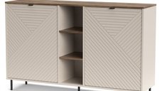 Comoda EVO, 2 usi, rafturi, casmir + stejar castello, 153,4x40x95,4 cm