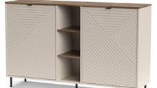 Comoda EVO, 2 usi, rafturi, casmir + stejar castello, 153,4x40x95,4 cm