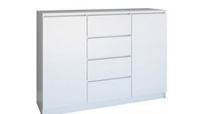 Comoda FLORA, 2 usi, 4 sertare, corp si fronturi alb, 120x40x97 cm