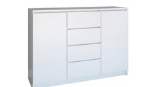 Comoda FLORA, 2 usi, 4 sertare, corp si fronturi alb, 120x40x97 cm