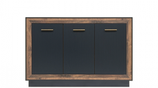 Comoda FOX12, 3 usi, corp eger, fronturi MDF eger + negru, 135x39x91 cm