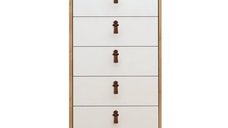 Comoda FRENZU cu 5 Sertare, Stejar si Alb, Dimensiuni 50x40x103 cm