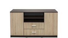 Comoda LUXOR, 2 usi, 2 sertare, corp sonoma inchis, fronturi sonoma deschis, 140x40x80 cm