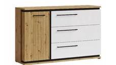 Comoda ML12, cu usa si 3 sertare, corp artisan, fronturi MDF artisan + alb, 130x37x86 cm