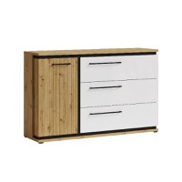 Comoda ML12, cu usa si 3 sertare, corp artisan, fronturi MDF artisan + alb, 130x37x86 cm - 1