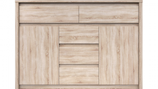Comoda NORTON, 2 usi, 5 sertare, stejar sonoma, 127x40x92 cm