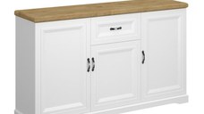 Comoda RIVA, 3 usi, 1 sertar, alb + stejar harbor, 153x41x91,3 cm