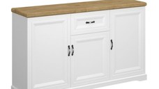 Comoda RIVA, 3 usi, 1 sertar, alb + stejar harbor, 153x41x91,3 cm