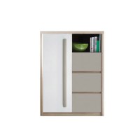 Comoda ROMA 8, cu usa si 3 sertare, corp PAL stejar sonoma, fronturi MDF gri mat + alb lucios, 90x43x117 cm - 1