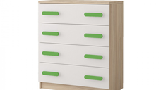 Comoda SMYK III - 02, 4 sertare, corp sonoma, front alb, verde, 80x40x93 cm
