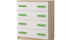 Comoda SMYK III - 02, 4 sertare, corp sonoma, front alb, verde, 80x40x93 cm