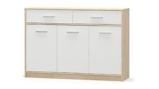 Comoda TIPS, 3 usi, 2 sertare, stejar sonoma + alb, 123,2x34,3x85,5 cm
